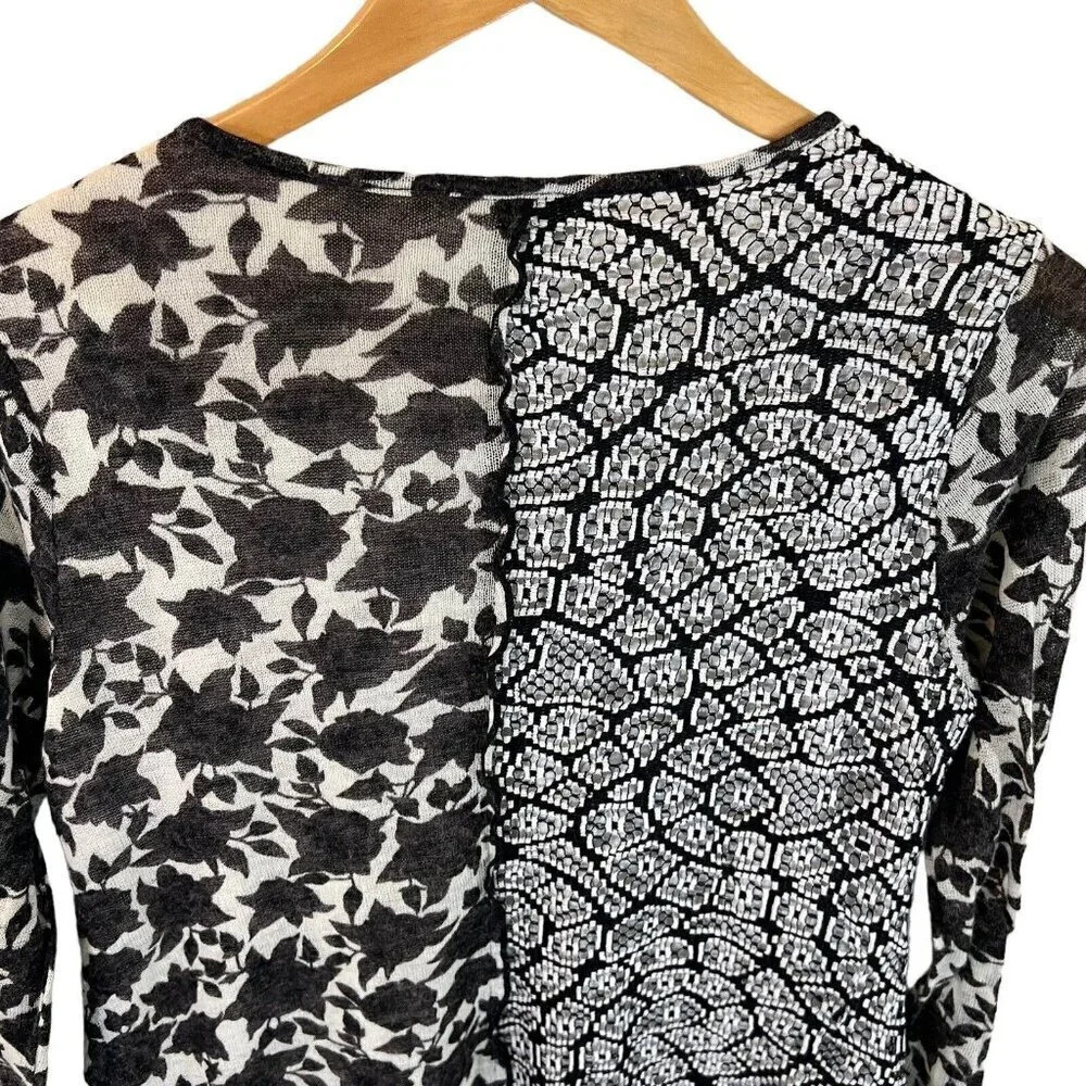 Ali Miles Textured Patchwork Blouse Medium Knit B… - image 4